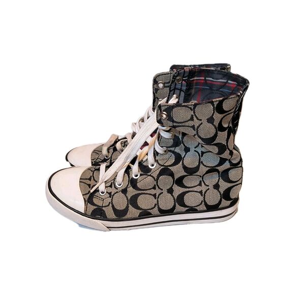 Coach Shoes - COACH Women's Bonney Hi-Tops Signature Logo W/Plaid Glitter Convertible Shoe 7.5